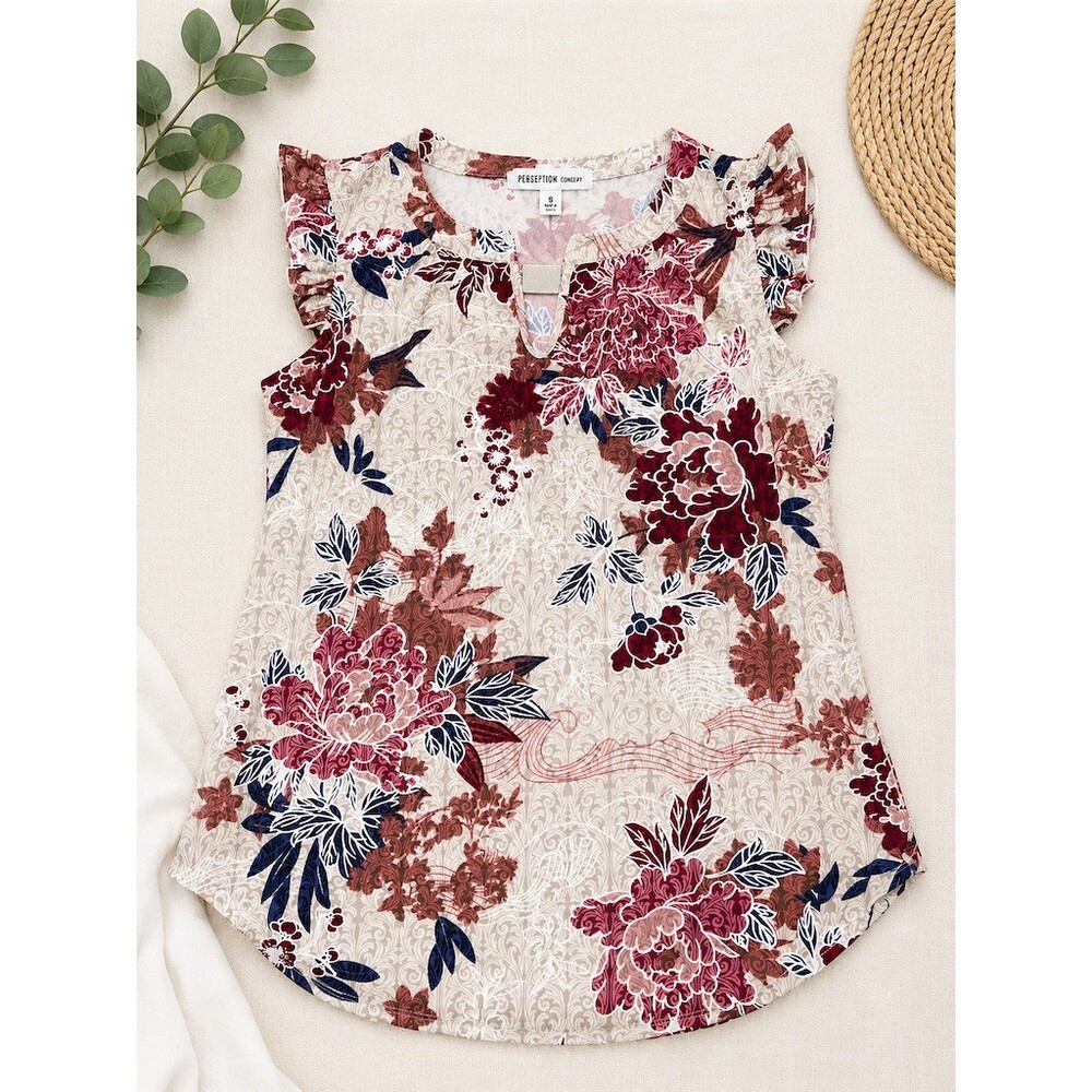 Perception Concept Blouse Womens S Multicolor Floral Sleeveless Keyhole